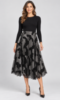 Metallic Floral Pleated Midi Skirt