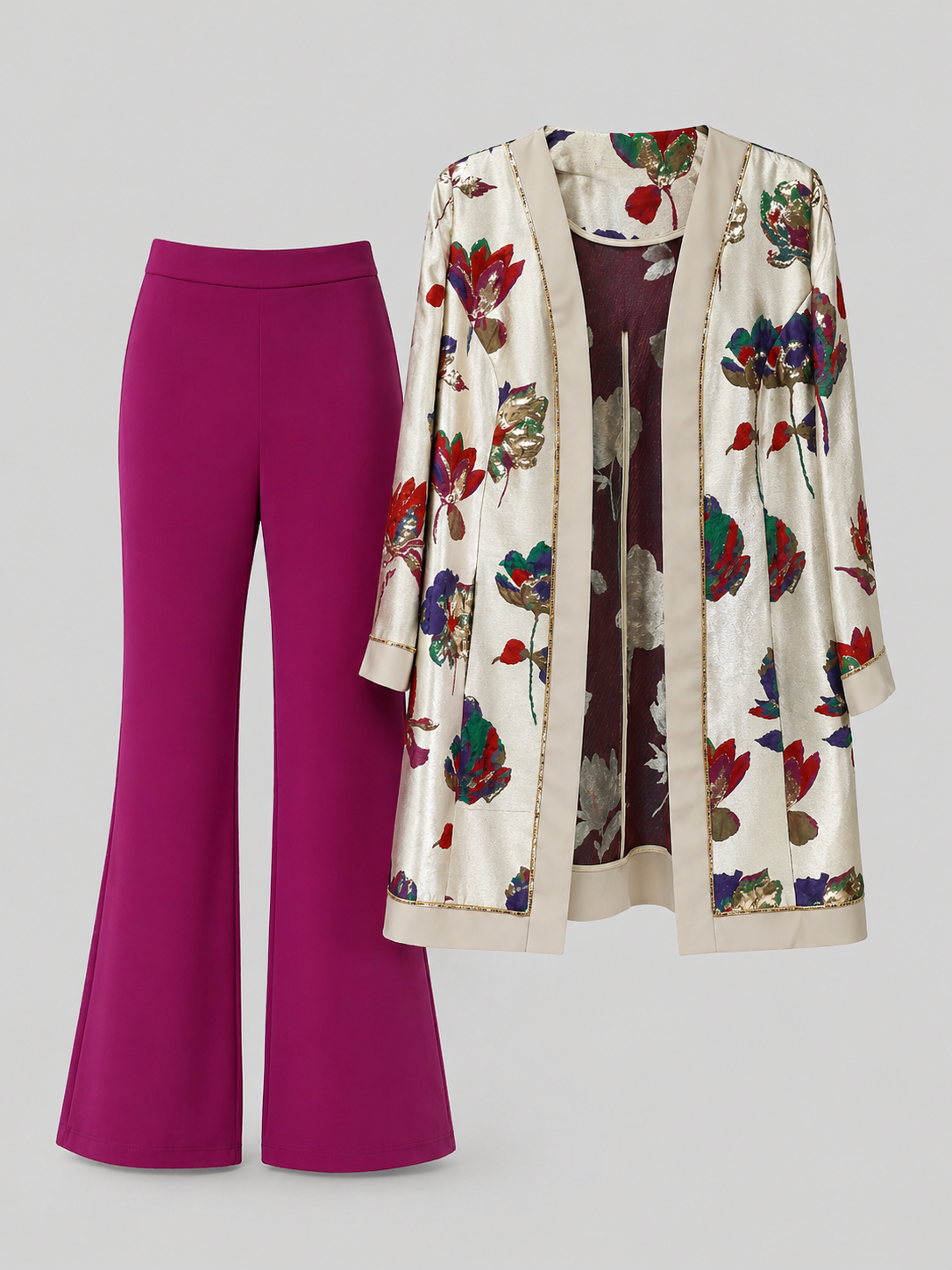 Printed Longline Jacket – Soft Ivory Bloom