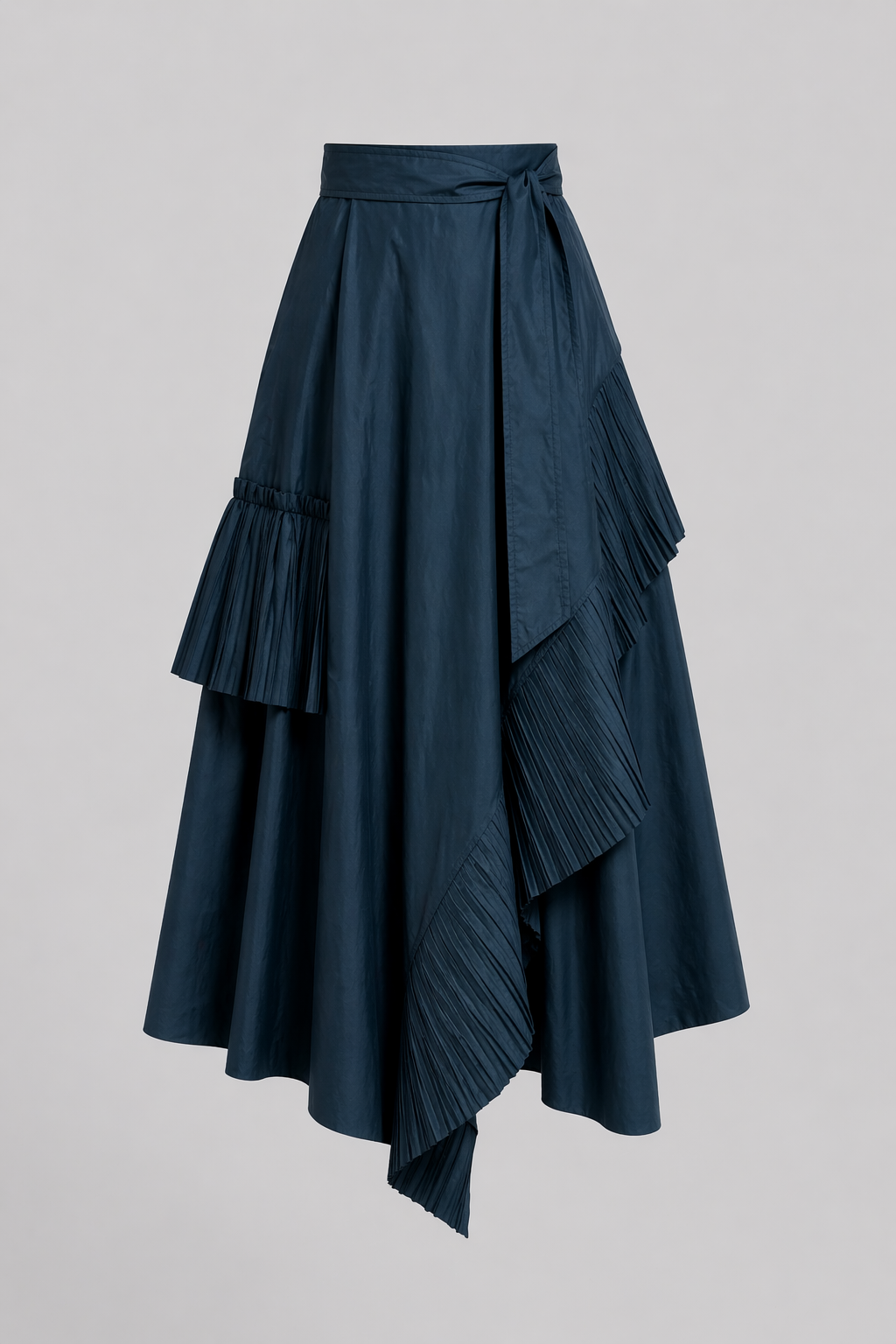 Pleated Detail Belted Jacket & Skirt Set