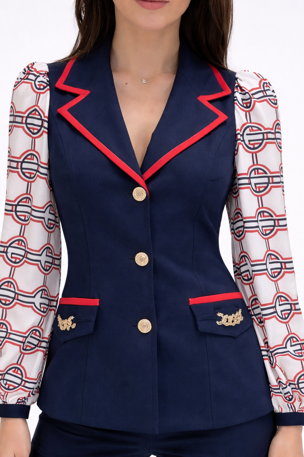 Navy Patterned Sleeve Suit