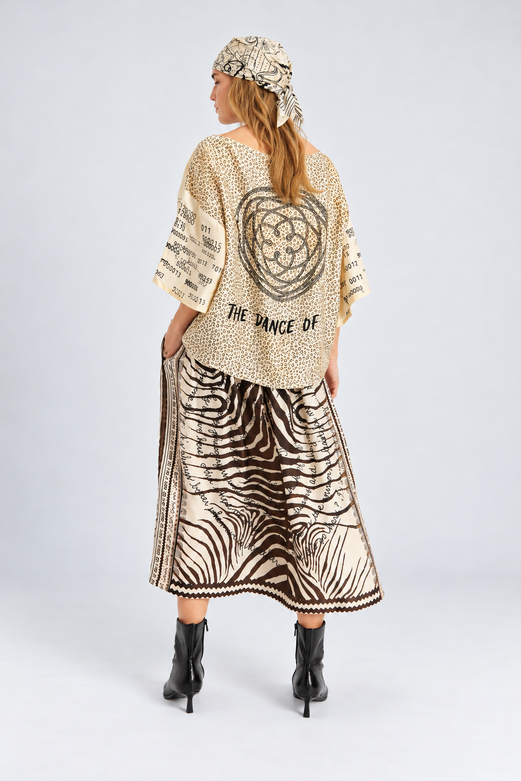 Cream & Brown Zebra Print Midi Skirt