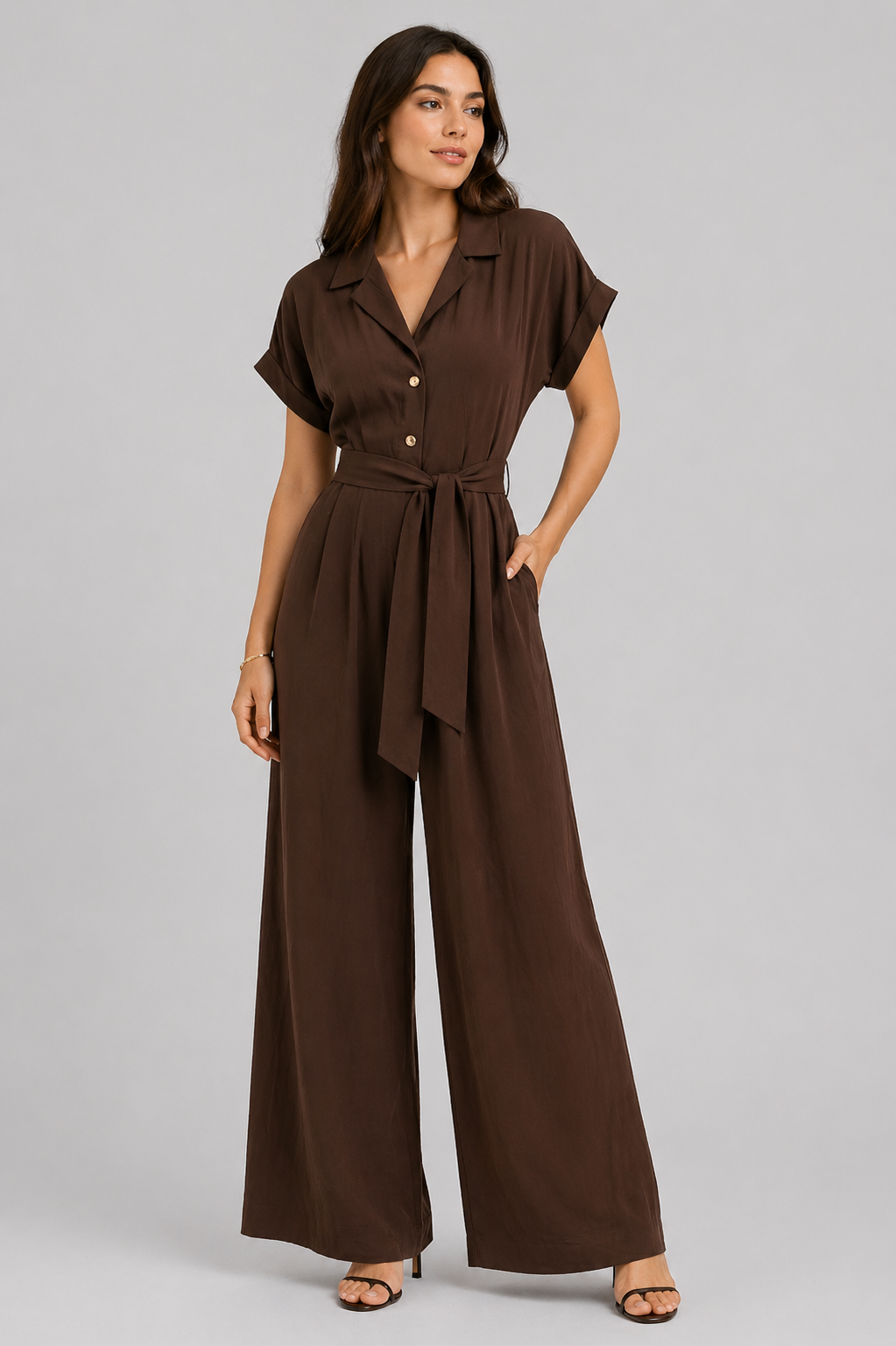 Cotton Wide-Leg Jumpsuit – Deep Cocoa