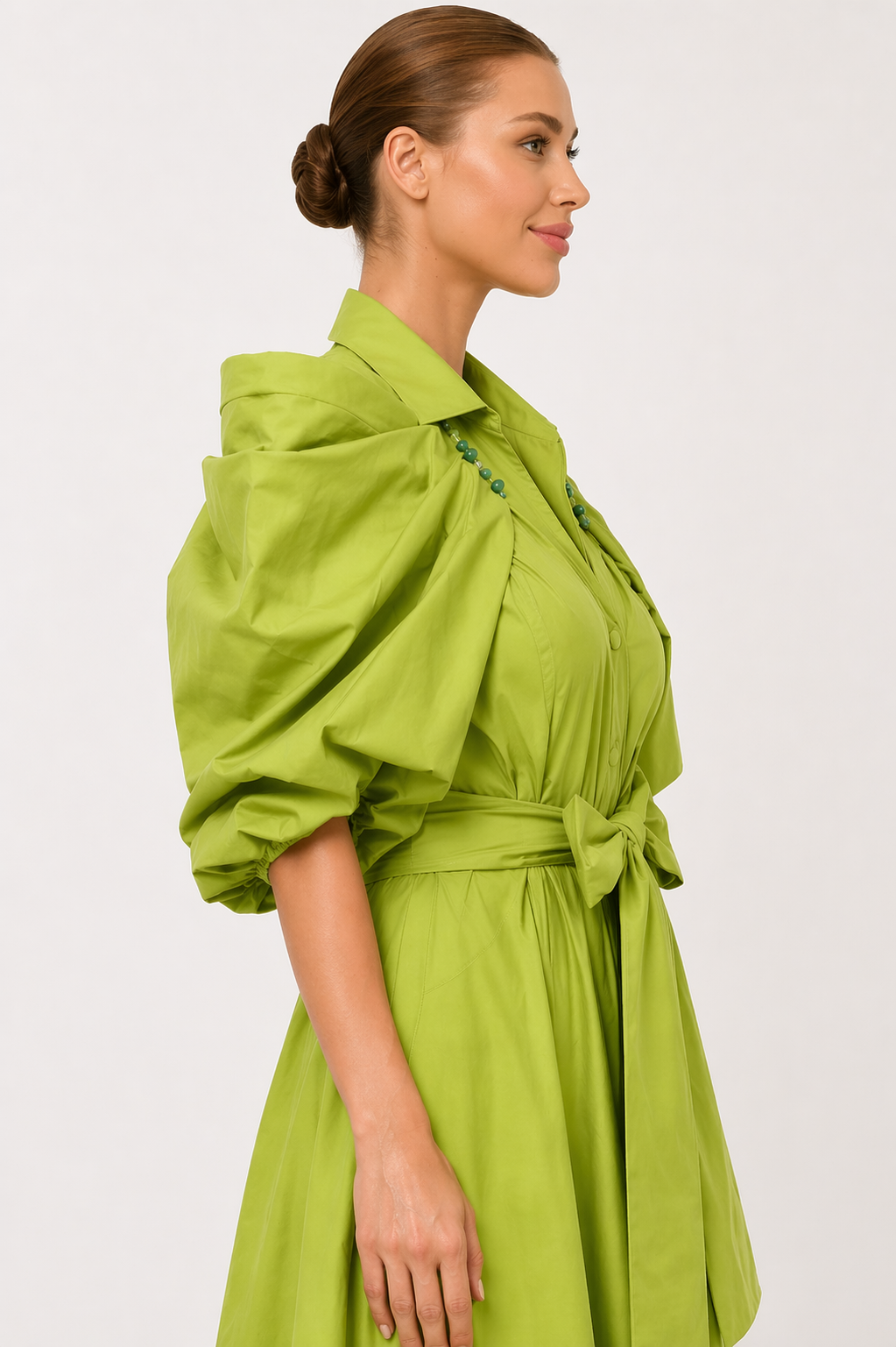 Statement Bow Sleeve Dress – Lime Green