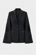 Black Floral Embroidered Cape Blazer