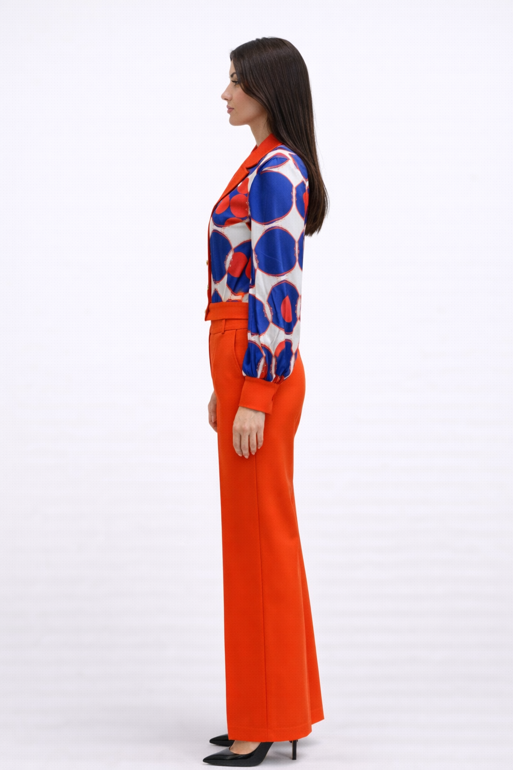 Geometric pattern orange suit