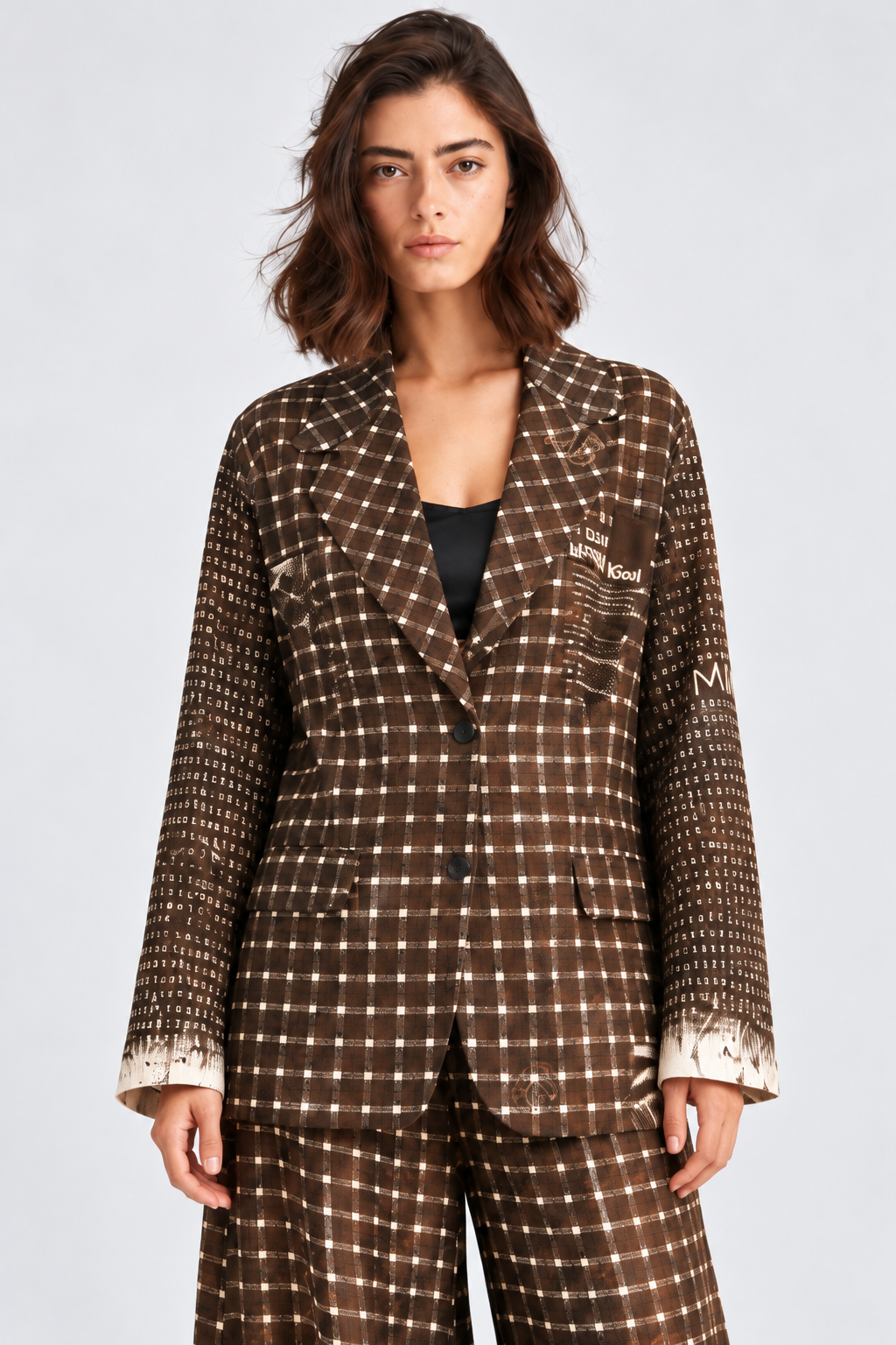 Chocolate Brown Mixed-Print Blazer