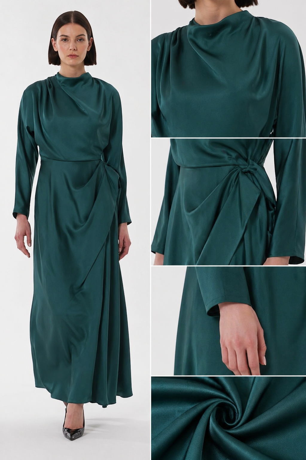Emerald Draped Satin Dress