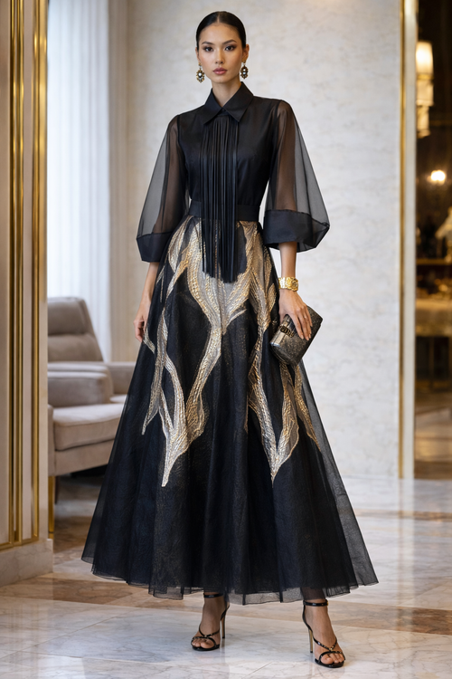 Metallic Brocade Maxi Skirt