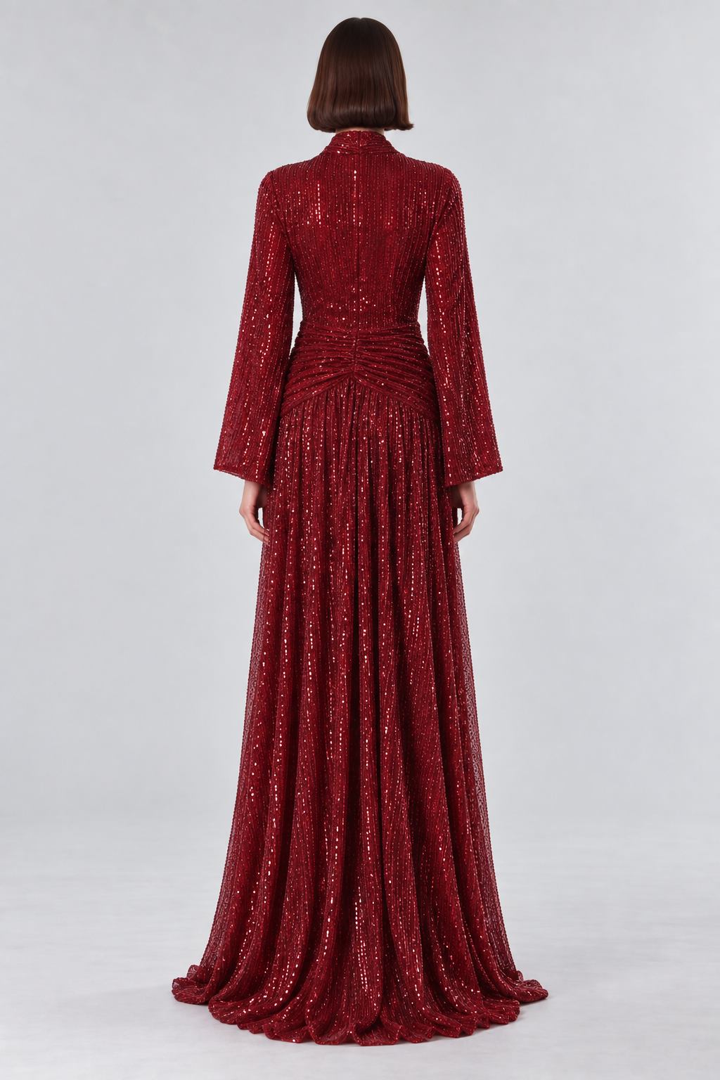 Burgundy Sequin Ruched Maxi Dress