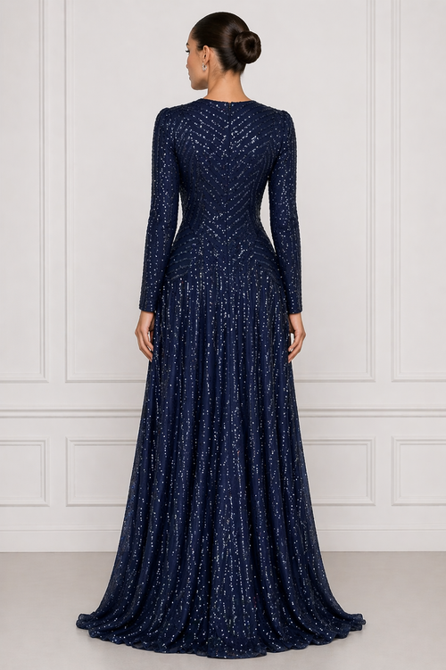 Midnight Blue Embellished Evening Gown