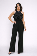 Ruffle Jumpsuit with Embellished Neckline