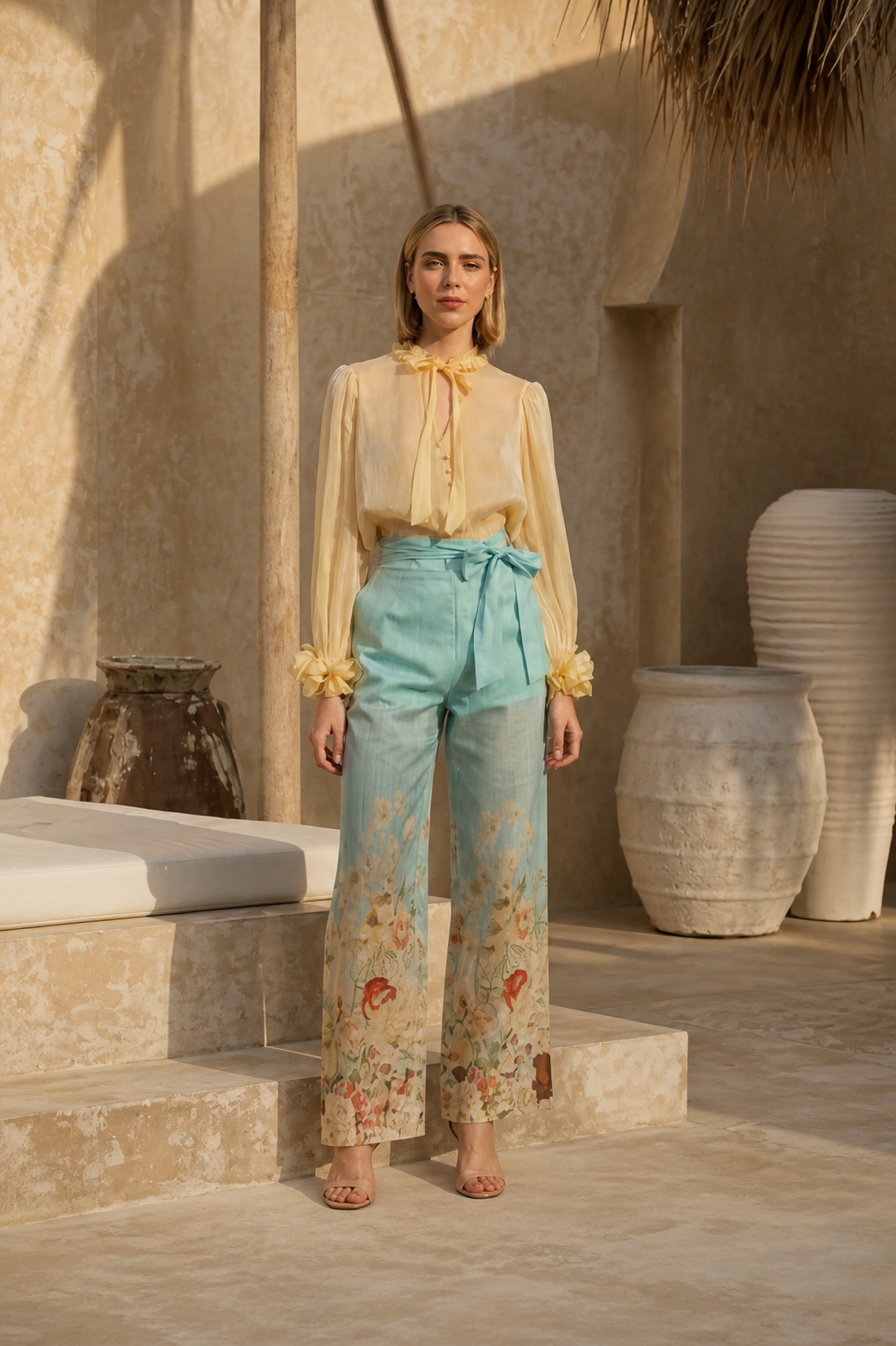 Lemon Silk Ruffle Blouse