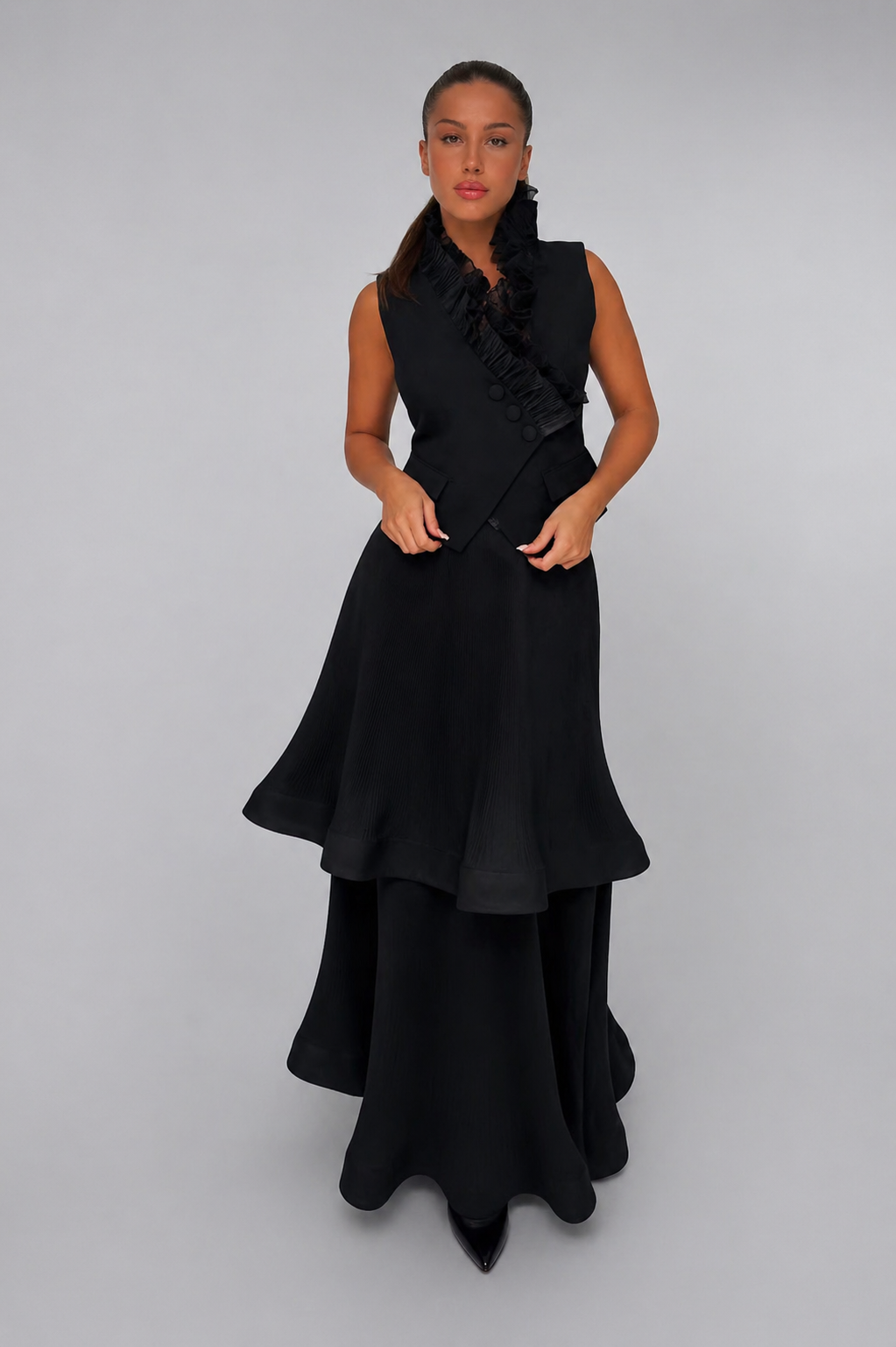 Noir Cascade Pleated Skirt