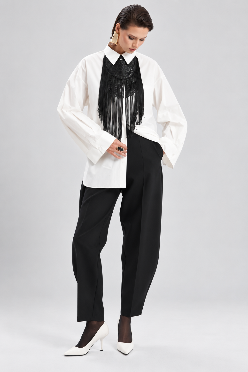 White Fringe Statement Shirt