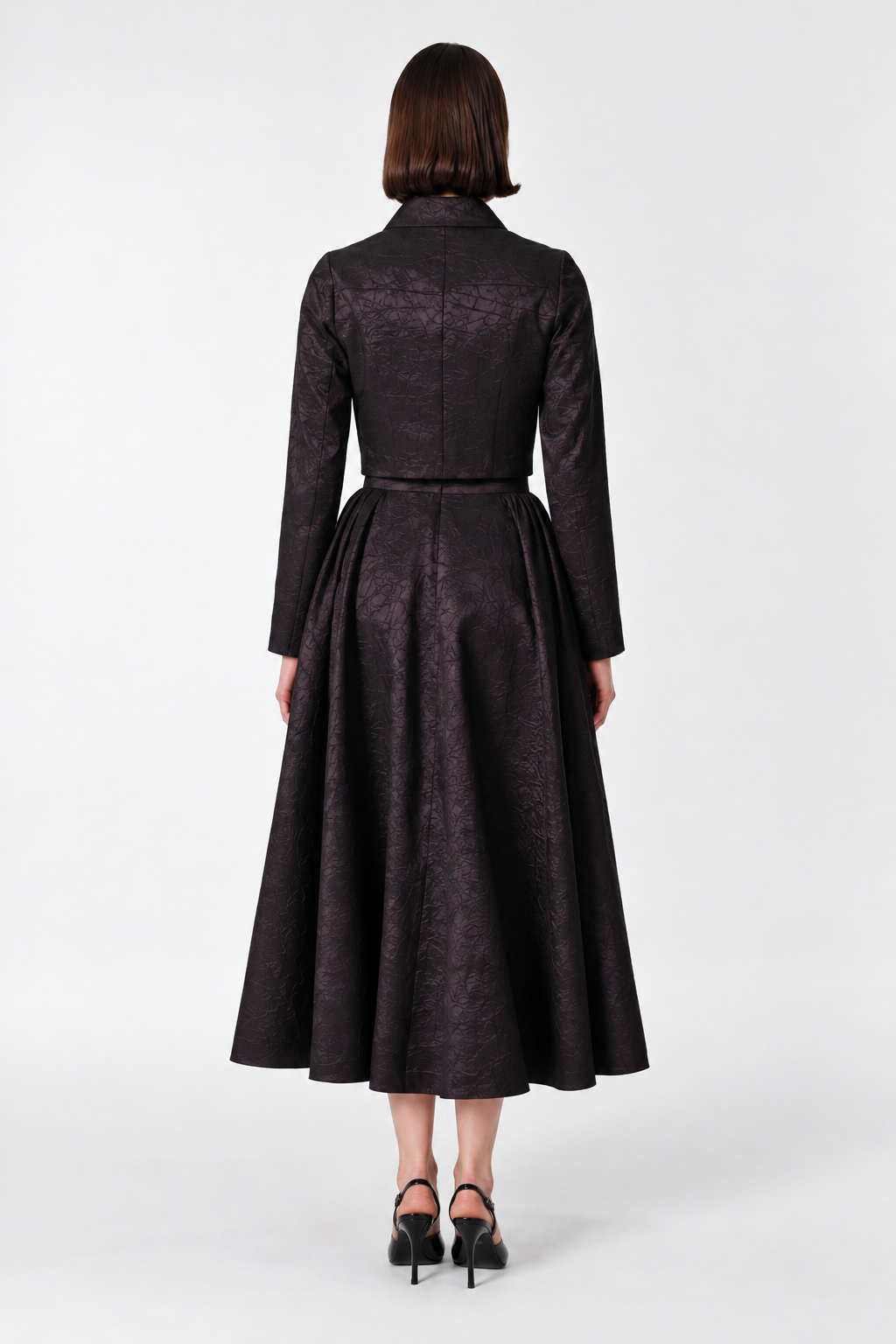 Textured Cropped Jacket & Midi Skirt Set