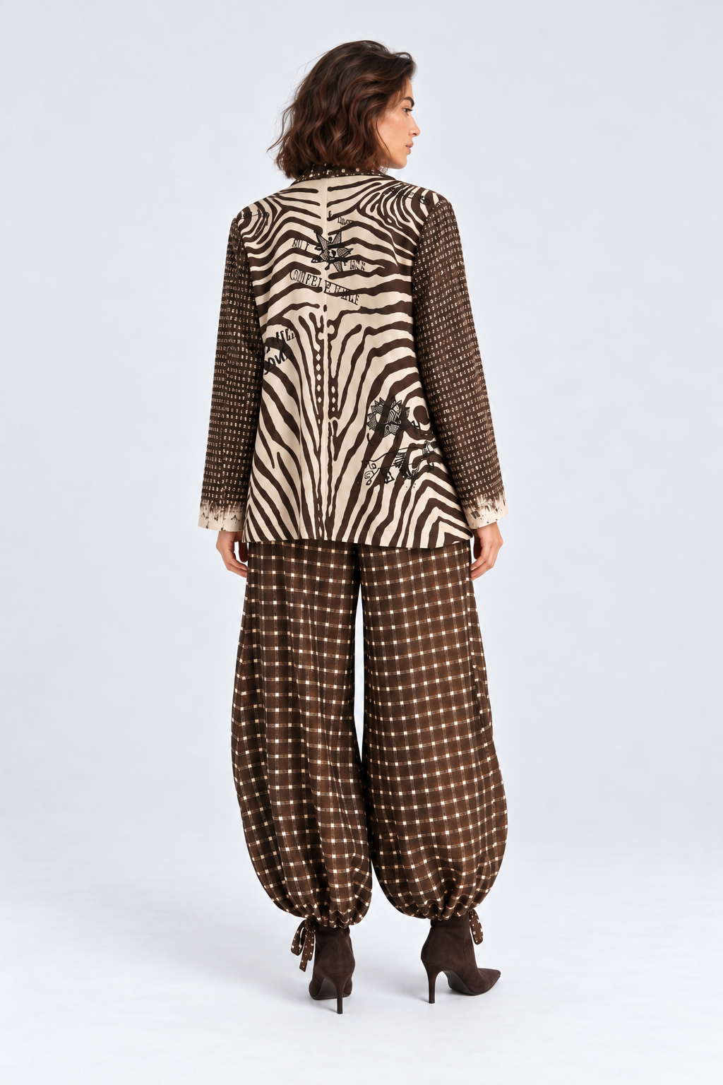 Chocolate Brown Mixed-Print Blazer