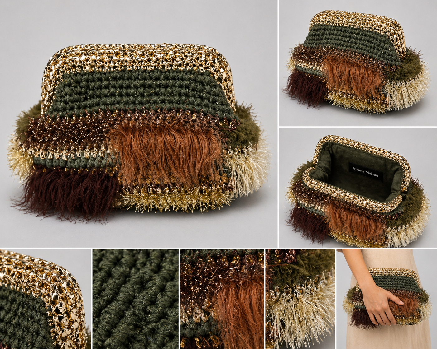 Nadia Dhafri Paris – Earth-Tone Embellished Crochet Clutch