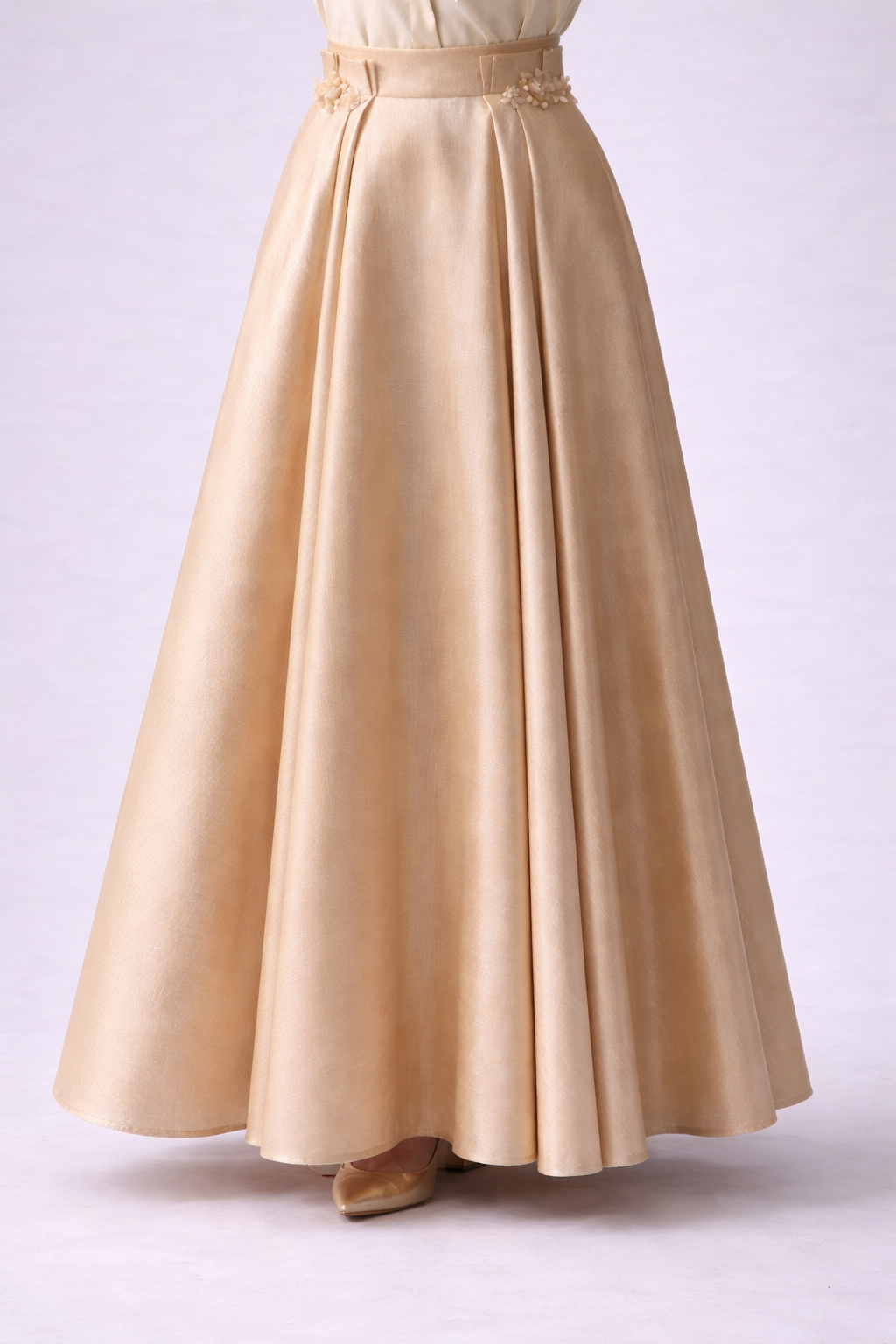 Jeweled Champagne Satin Skirt