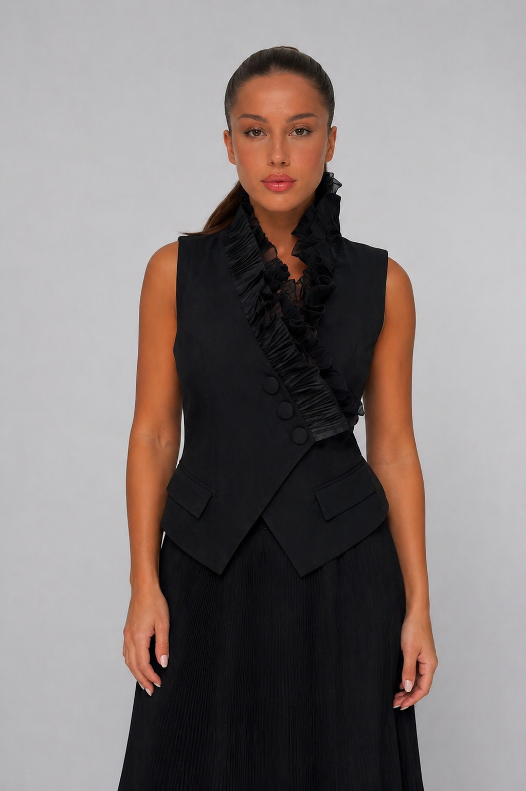 Midnight Ruffle Tailored Vest