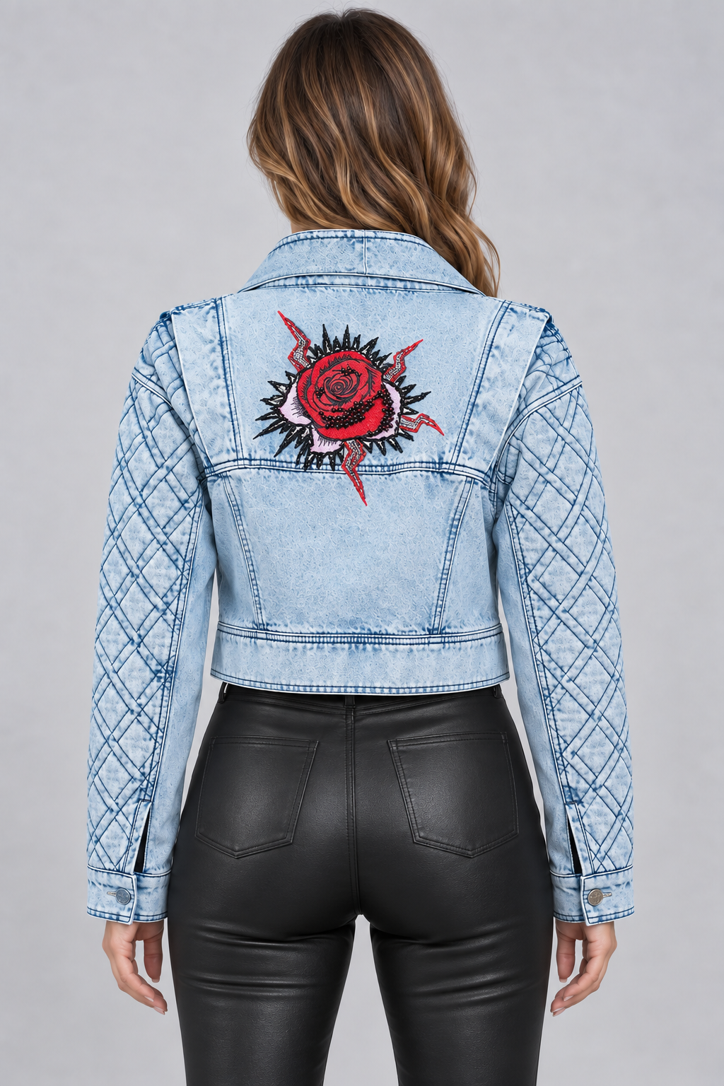 Gizia Embroidered Cropped Denim Jacket