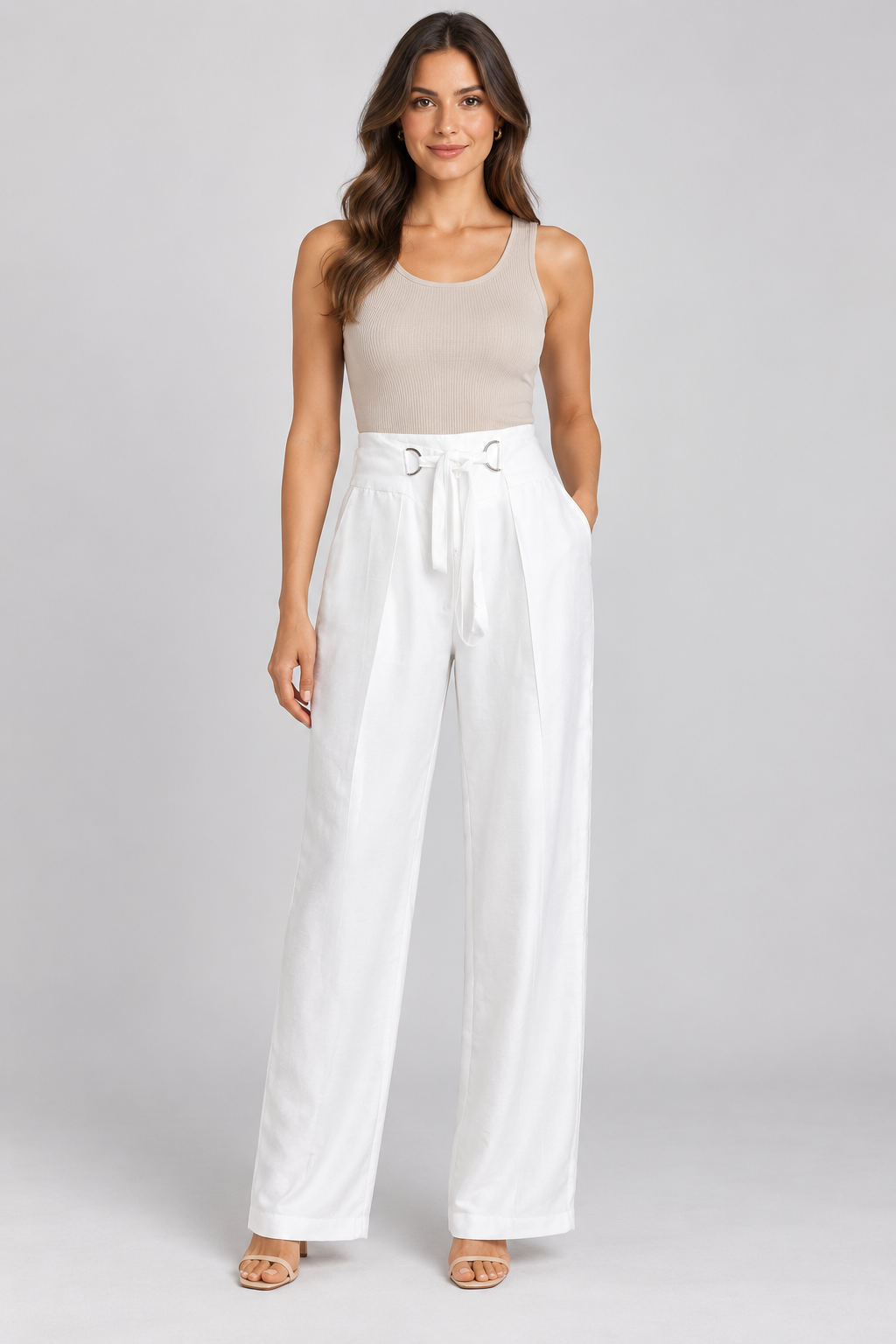 White High-Waisted Wide-Leg Trousers