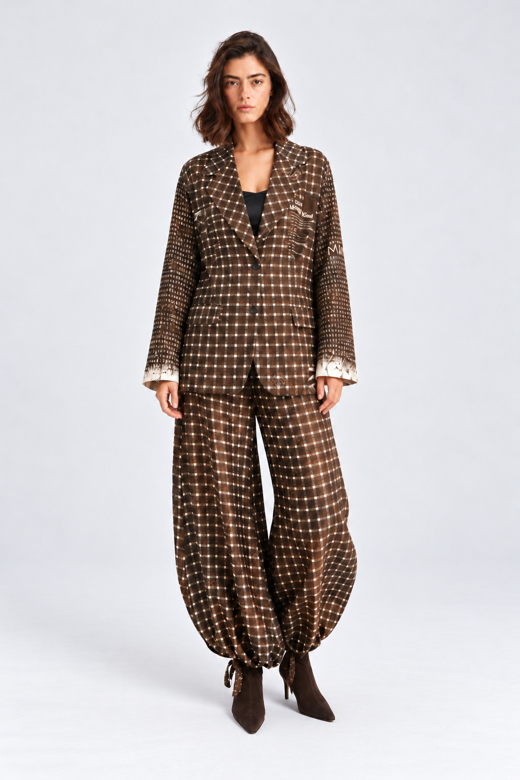 Chocolate Brown Mixed-Print Blazer