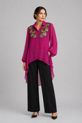 Short Magenta blouse with gold sequin florals
