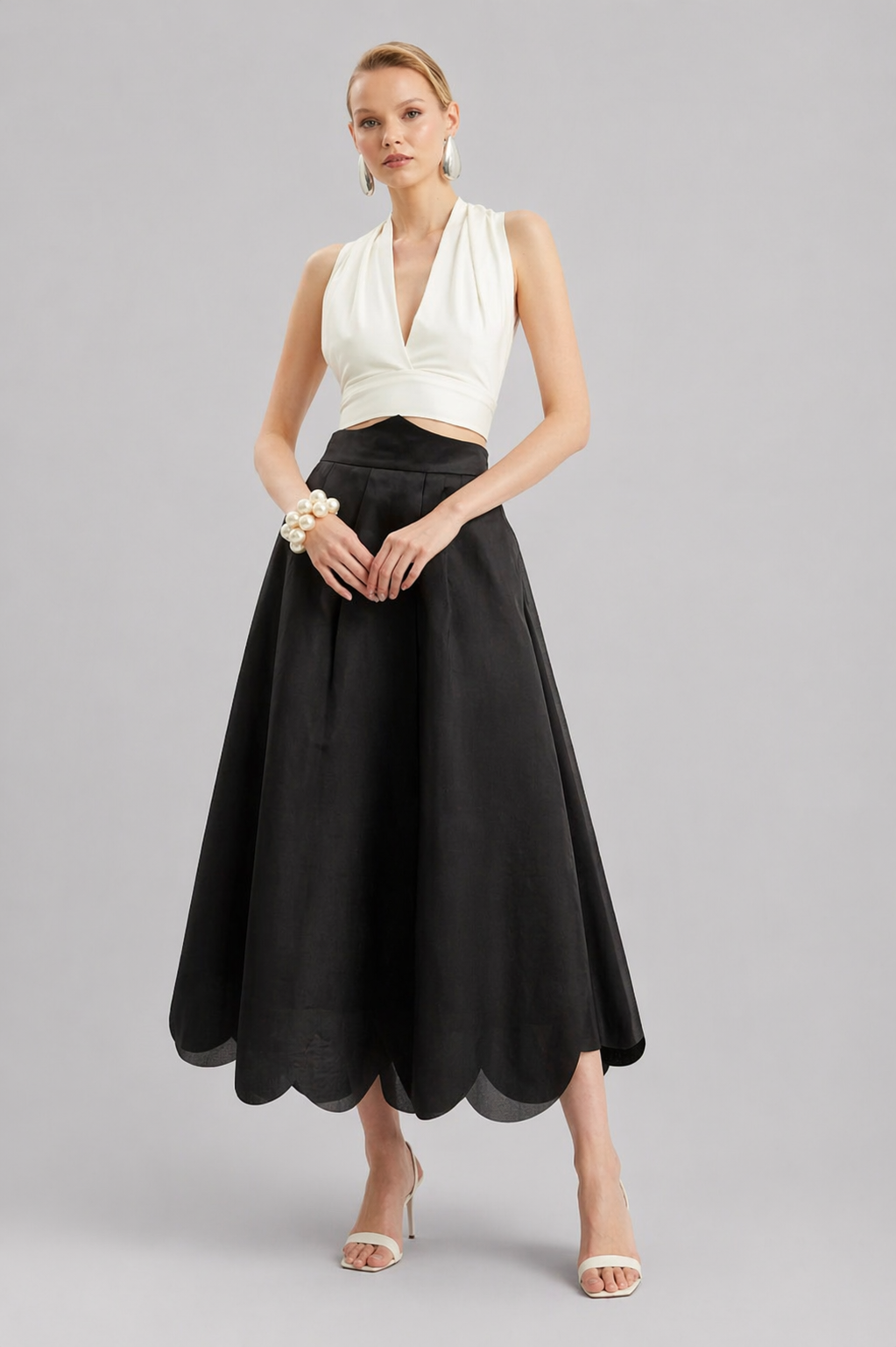 Black High-Waisted Midi Skirt