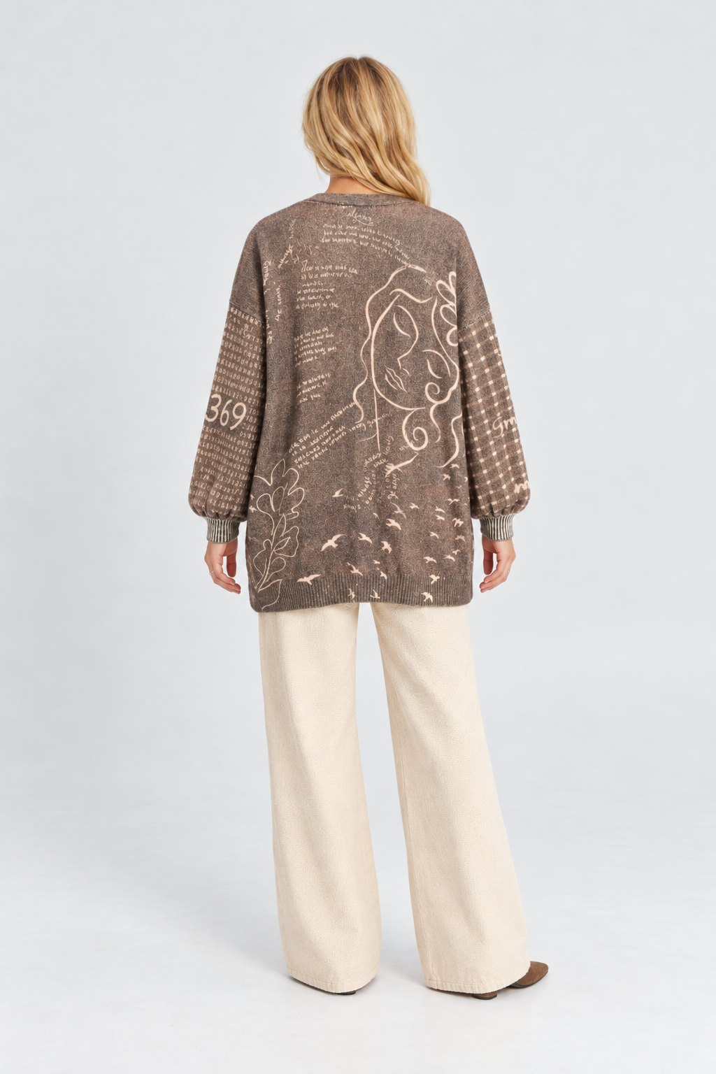 Taupe & Cream Graphic Knit Cardigan