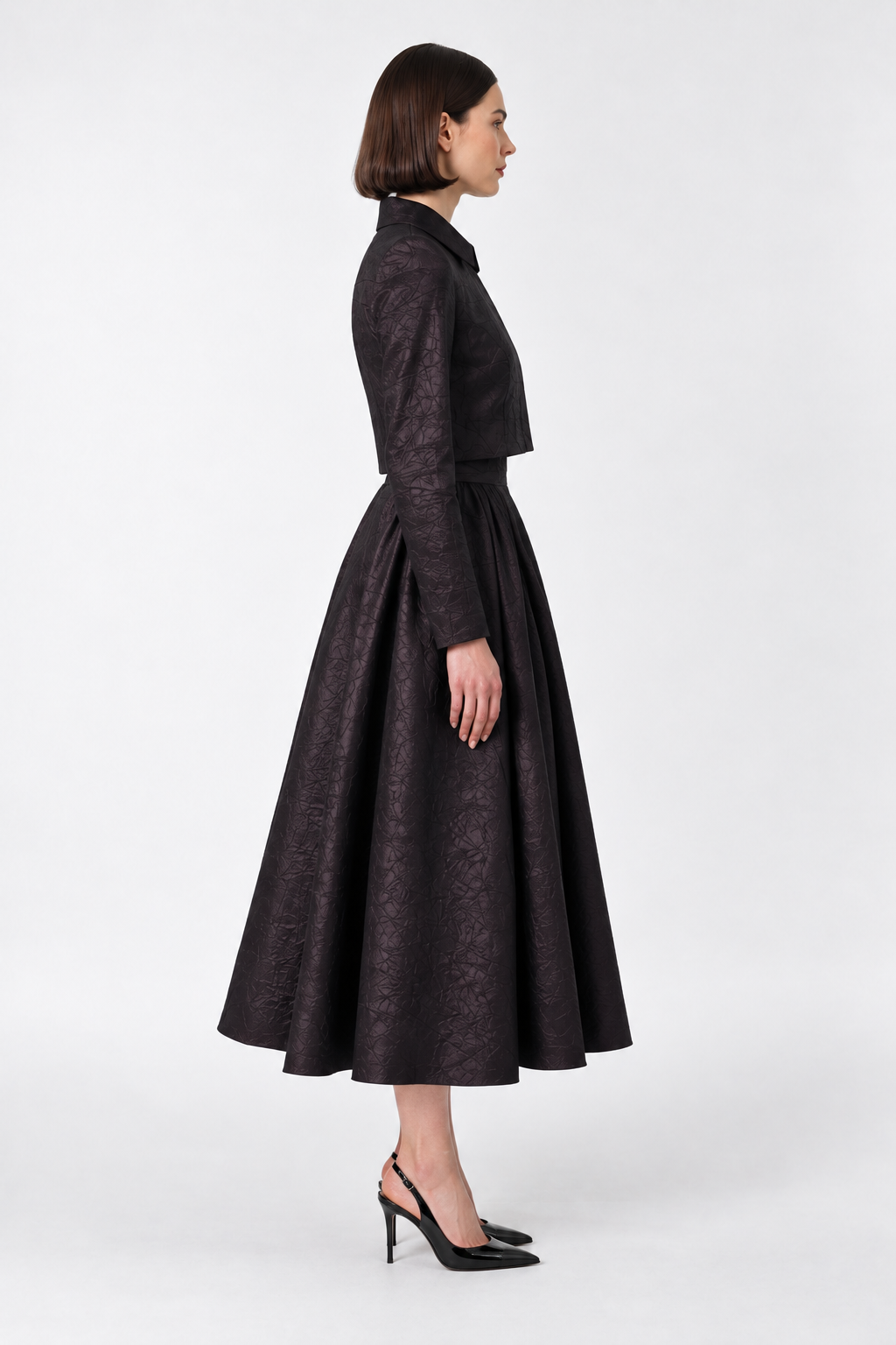 Textured Cropped Jacket & Midi Skirt Set