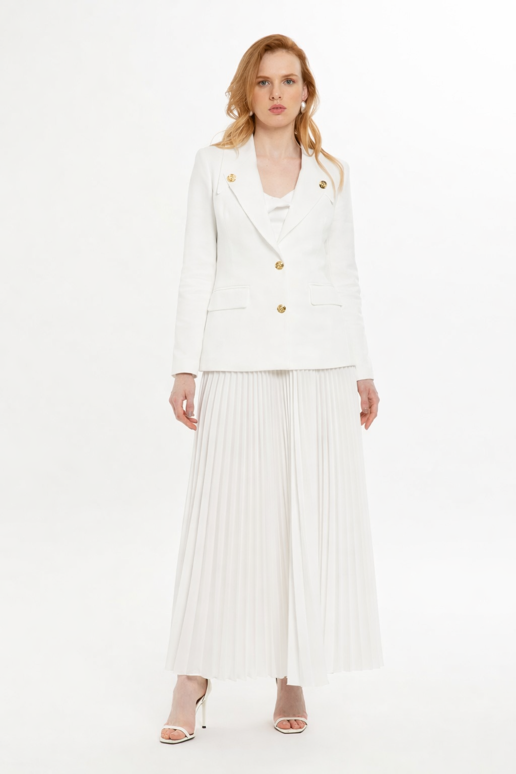 White Pleated Skirt Set