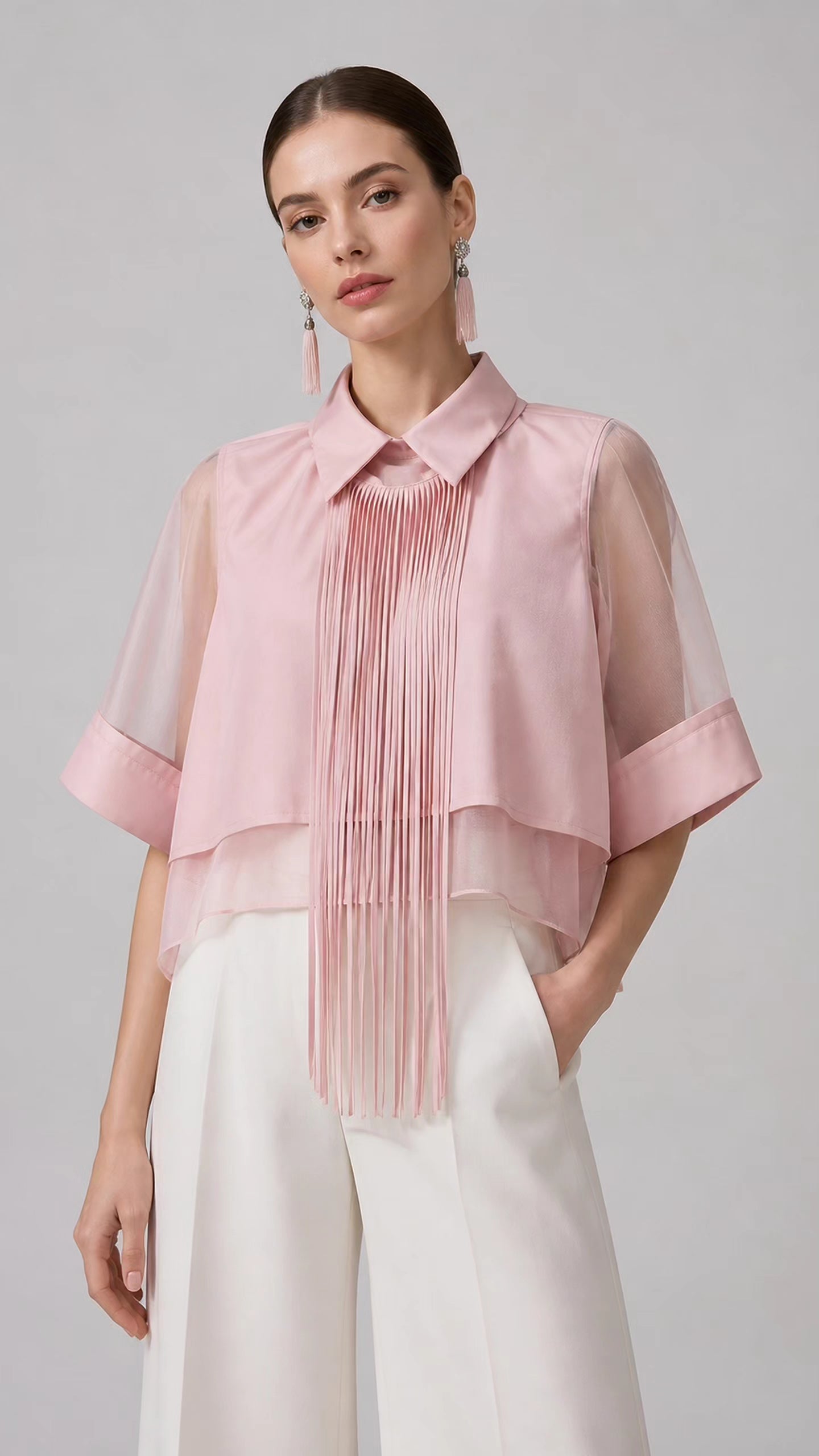 Blush Silk Fringe Blouse