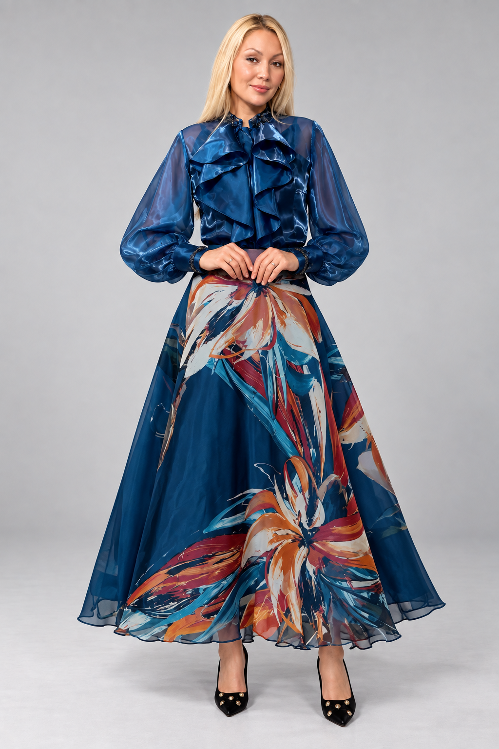 SAY Petrol Floral Maxi Skirt