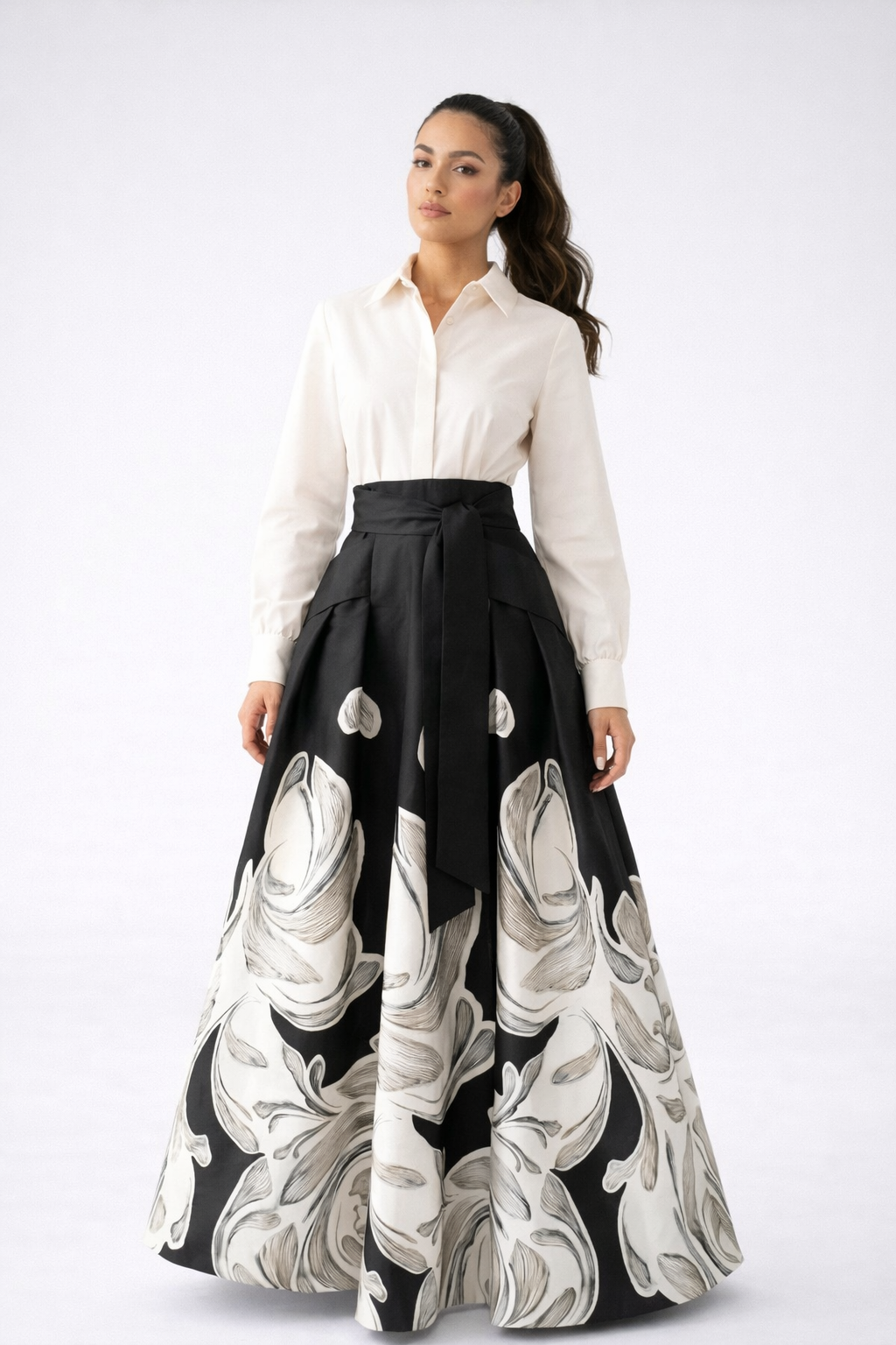 Monochrome Floral Shirt Dress