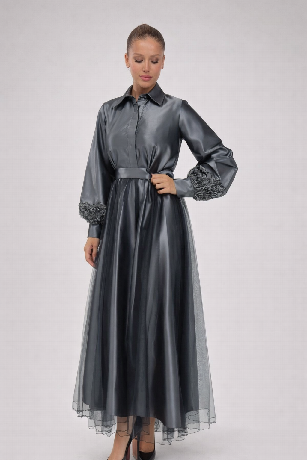 Metallic Grey Shirt Dress