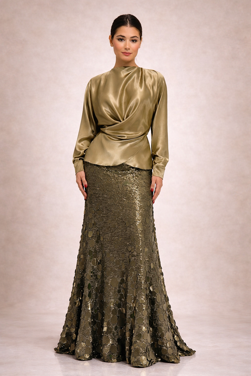 Draped Satin Evening Blouse
