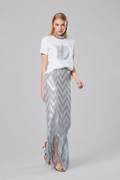 Sequin Fringe Skirt – Silver Mist
