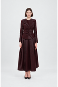 Burgundy Ruched Jacket & Pleated Midi Skirt Set