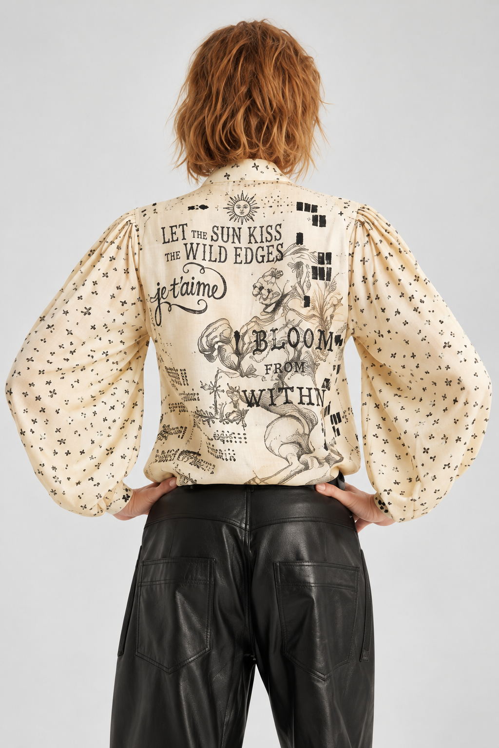 Ivory Graphic Print Bow-Neck Blouse