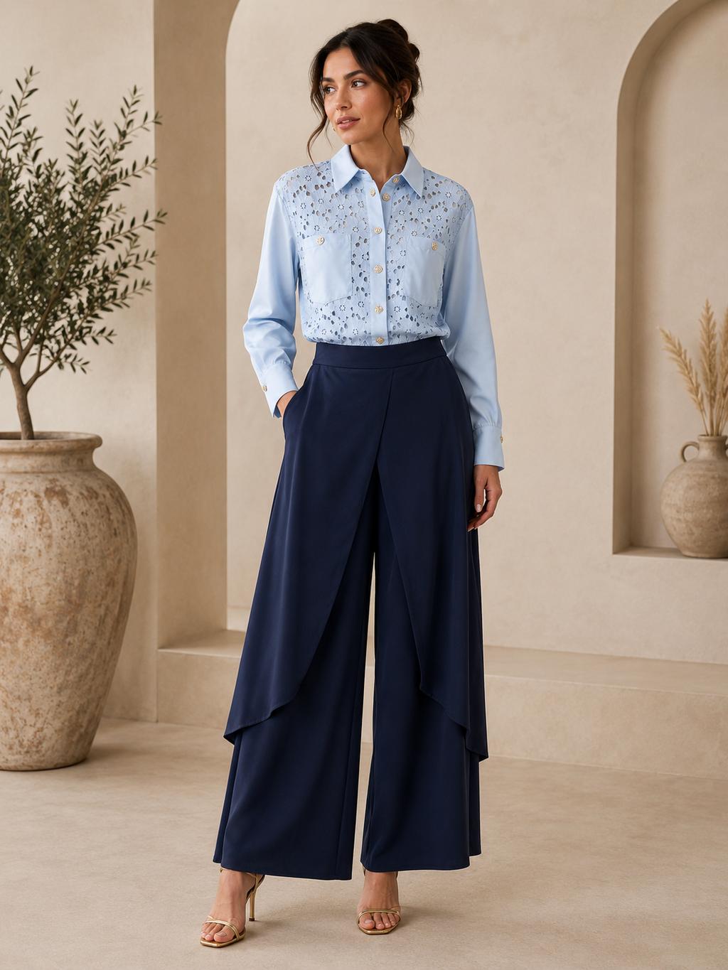 Navy Ruffle Pants