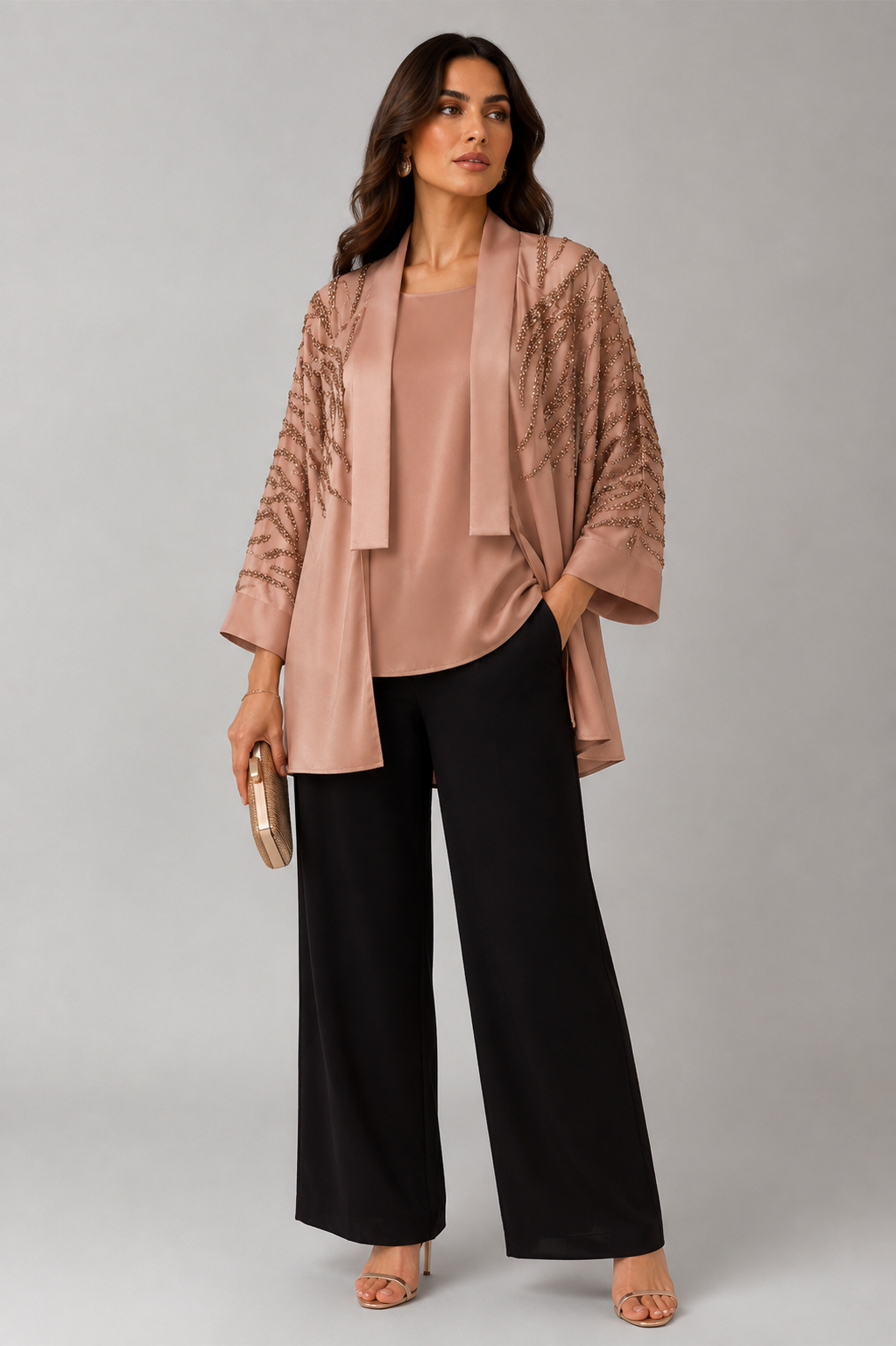 Embellished Satin Kimono Jacket