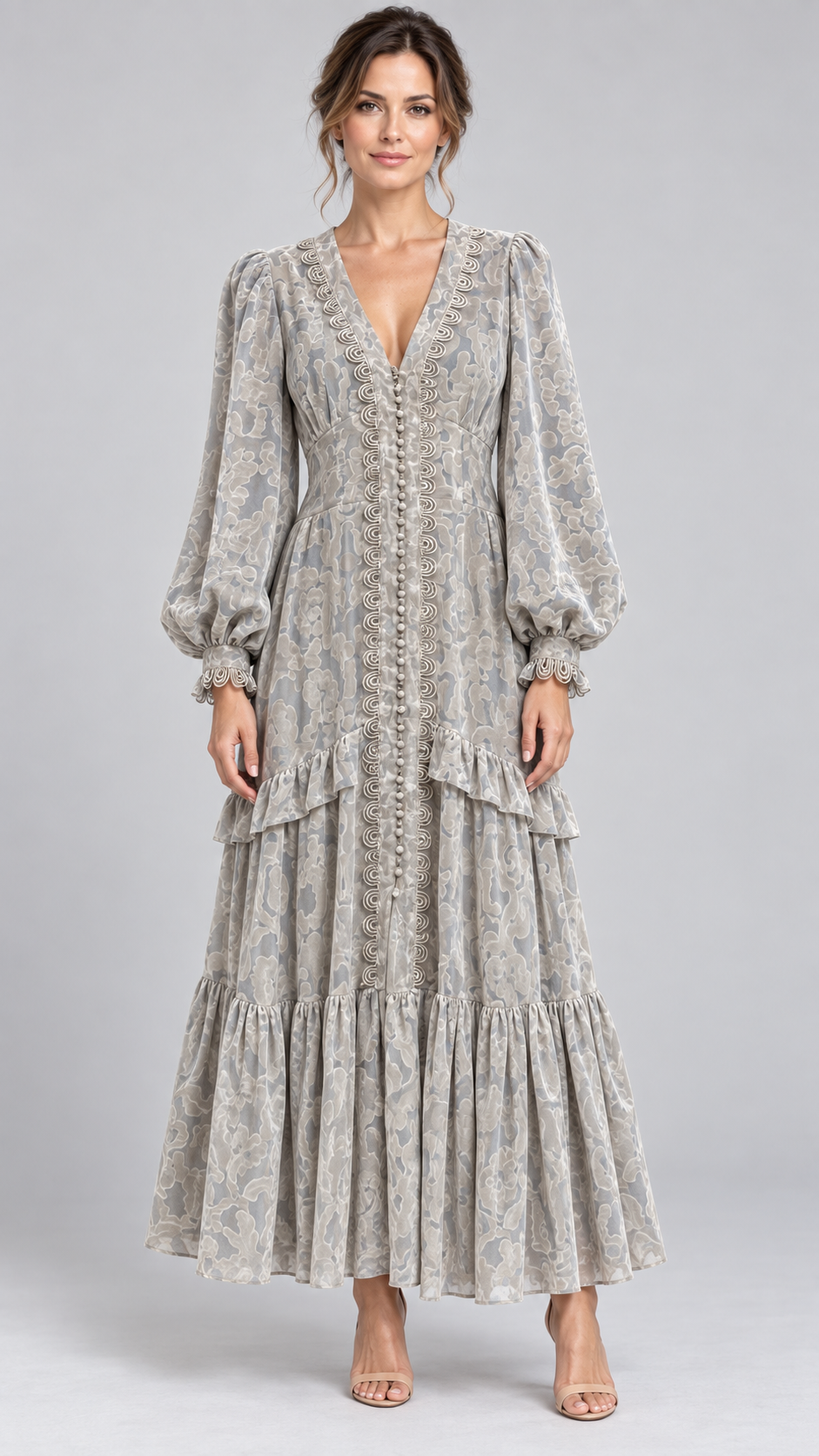 Grey Mint Floral Jacquard Maxi Dress