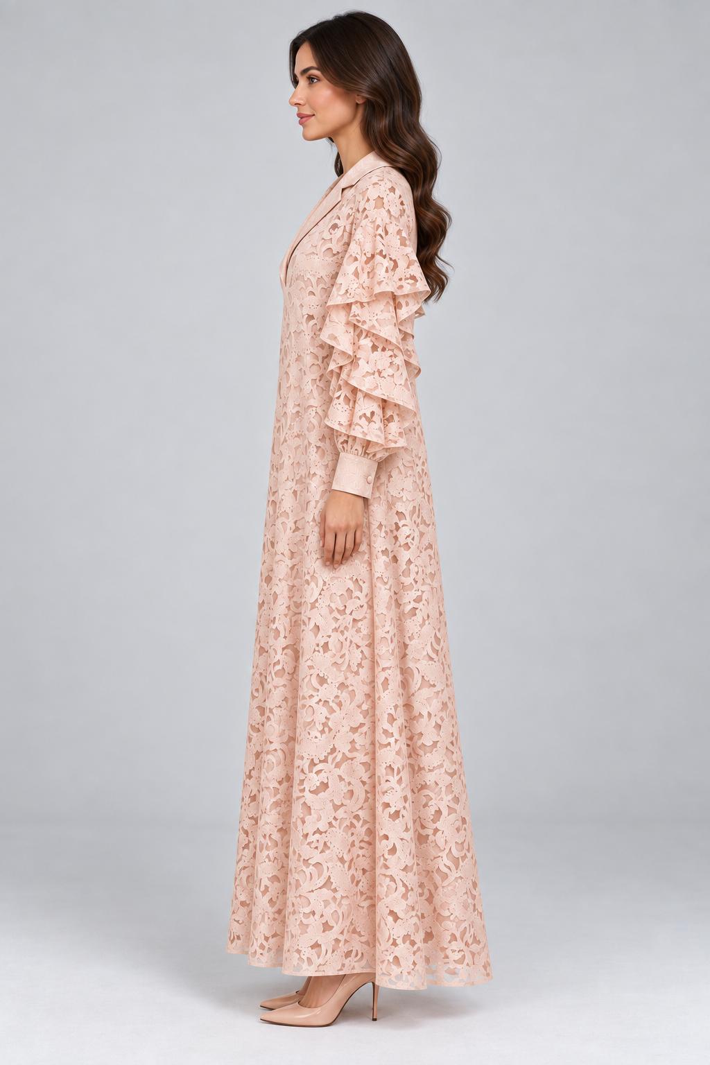 Pink Ruffled Lace Dress