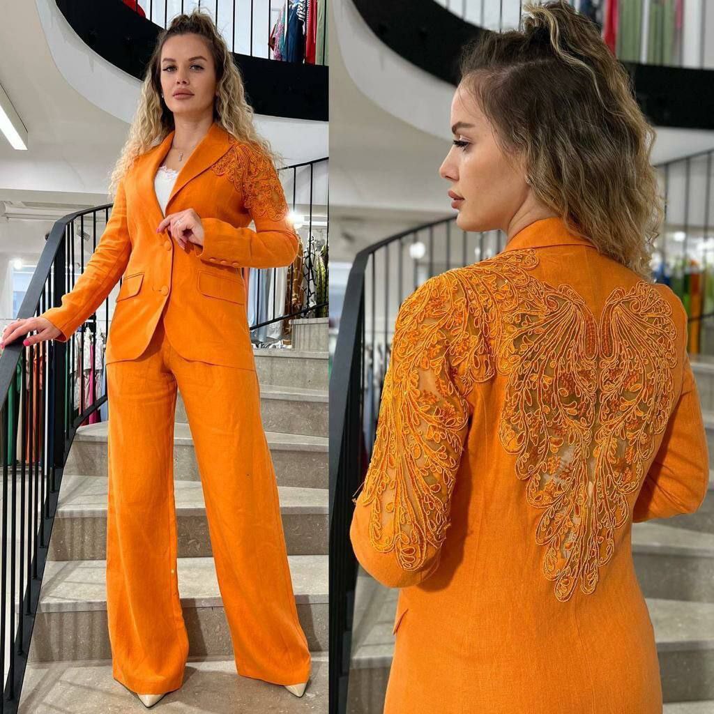 Linen Embroidered suit