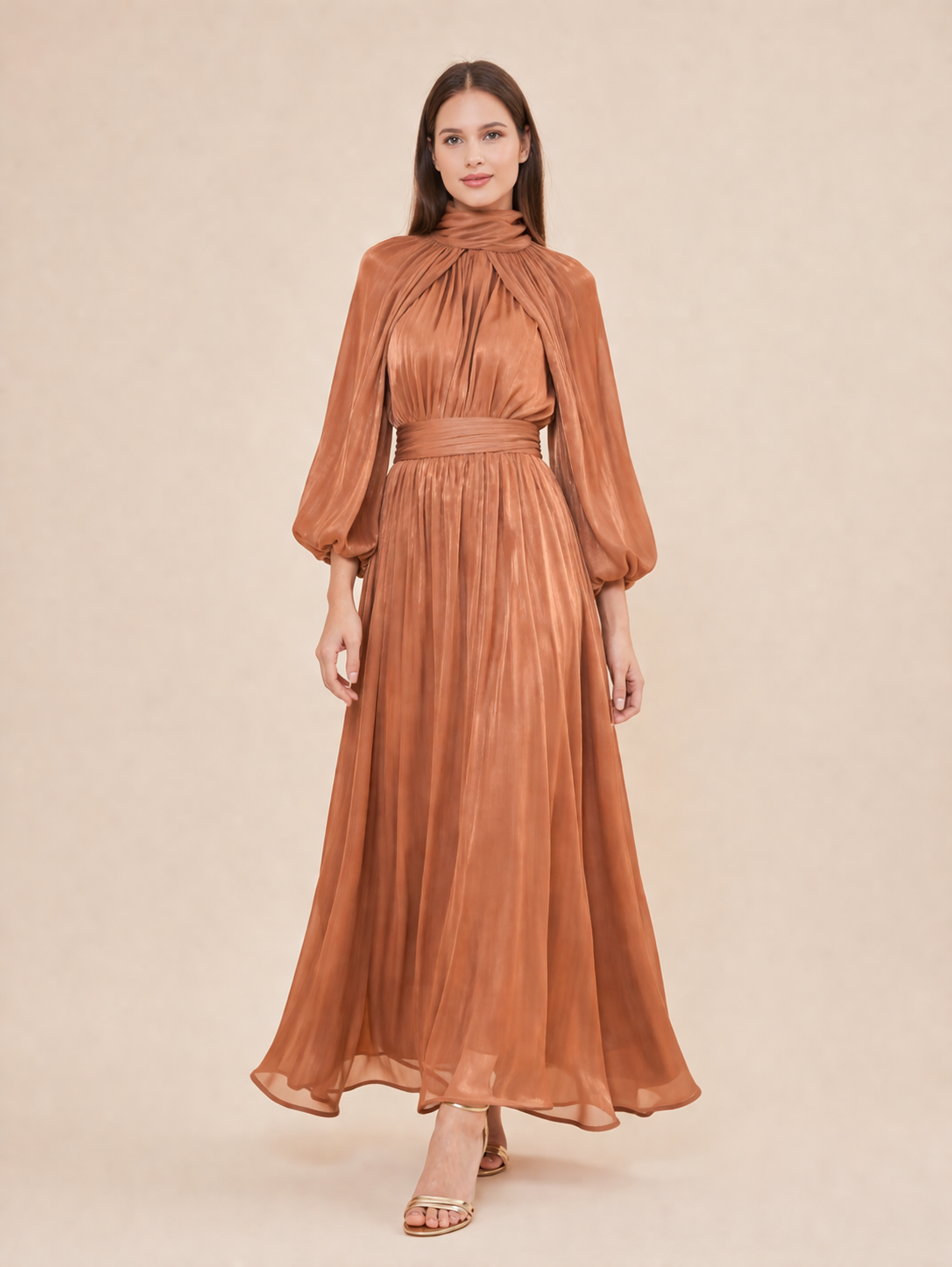 Pleated Chiffon Maxi Dress