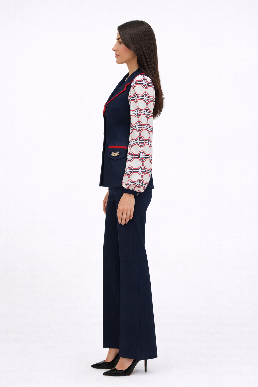 Navy Patterned Sleeve Suit