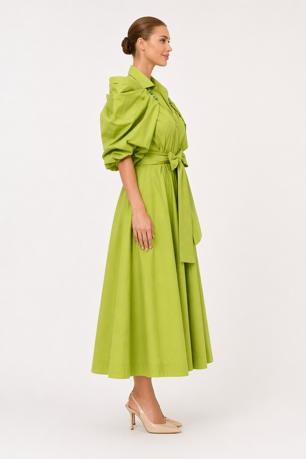 Statement Bow Sleeve Dress – Lime Green