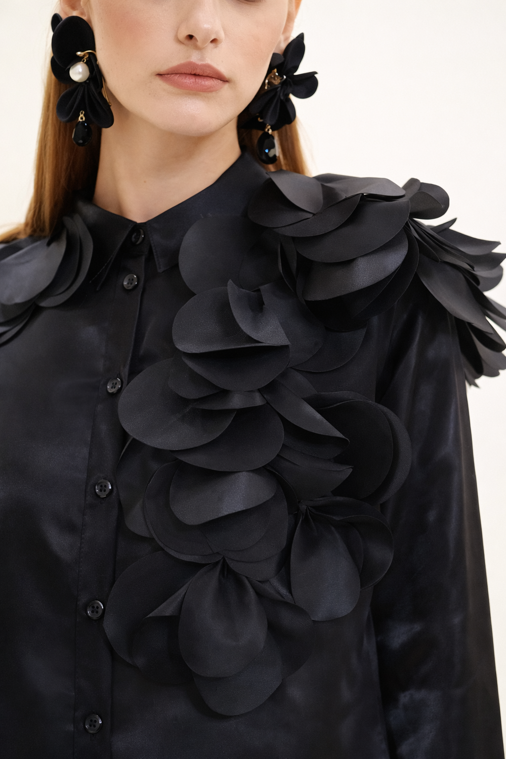 Petal-Accent Satin Duster