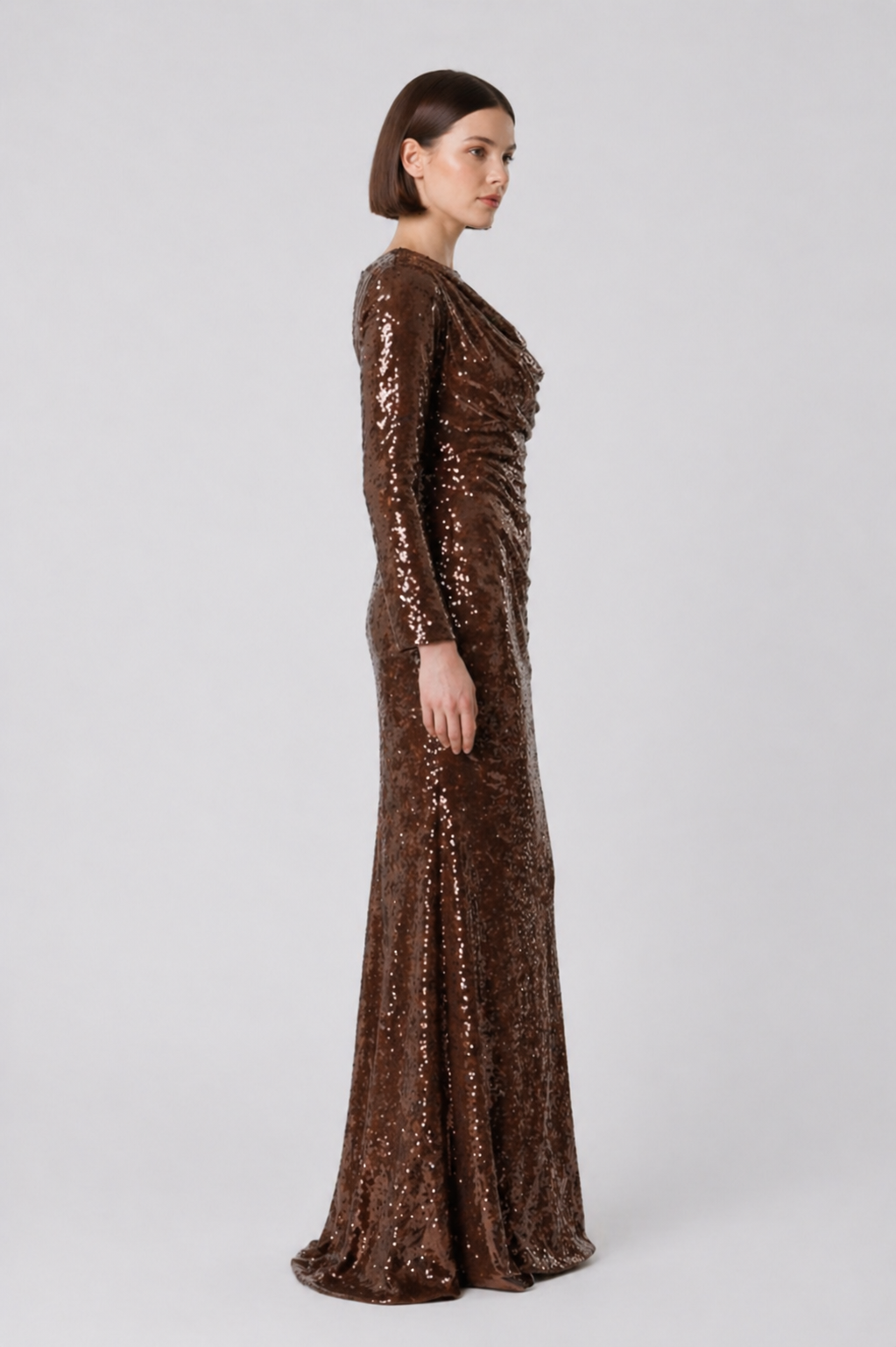 Sequin Evening Gown – Deep Bronze Cocoa