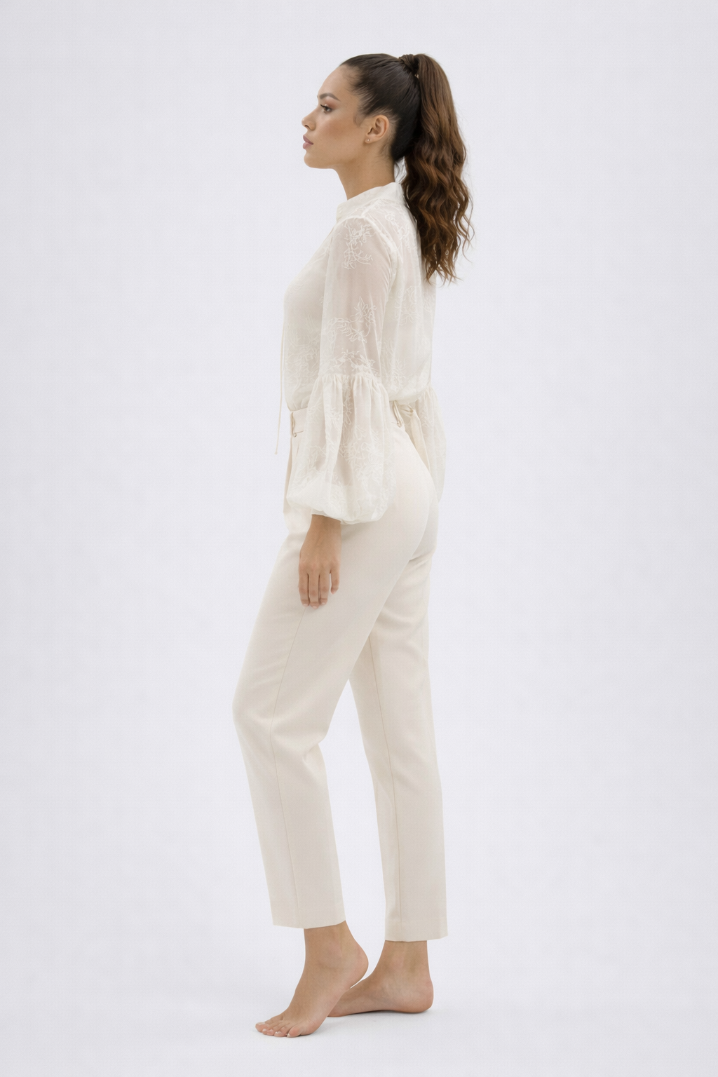 Ivory Sheer Embroidered Blouse